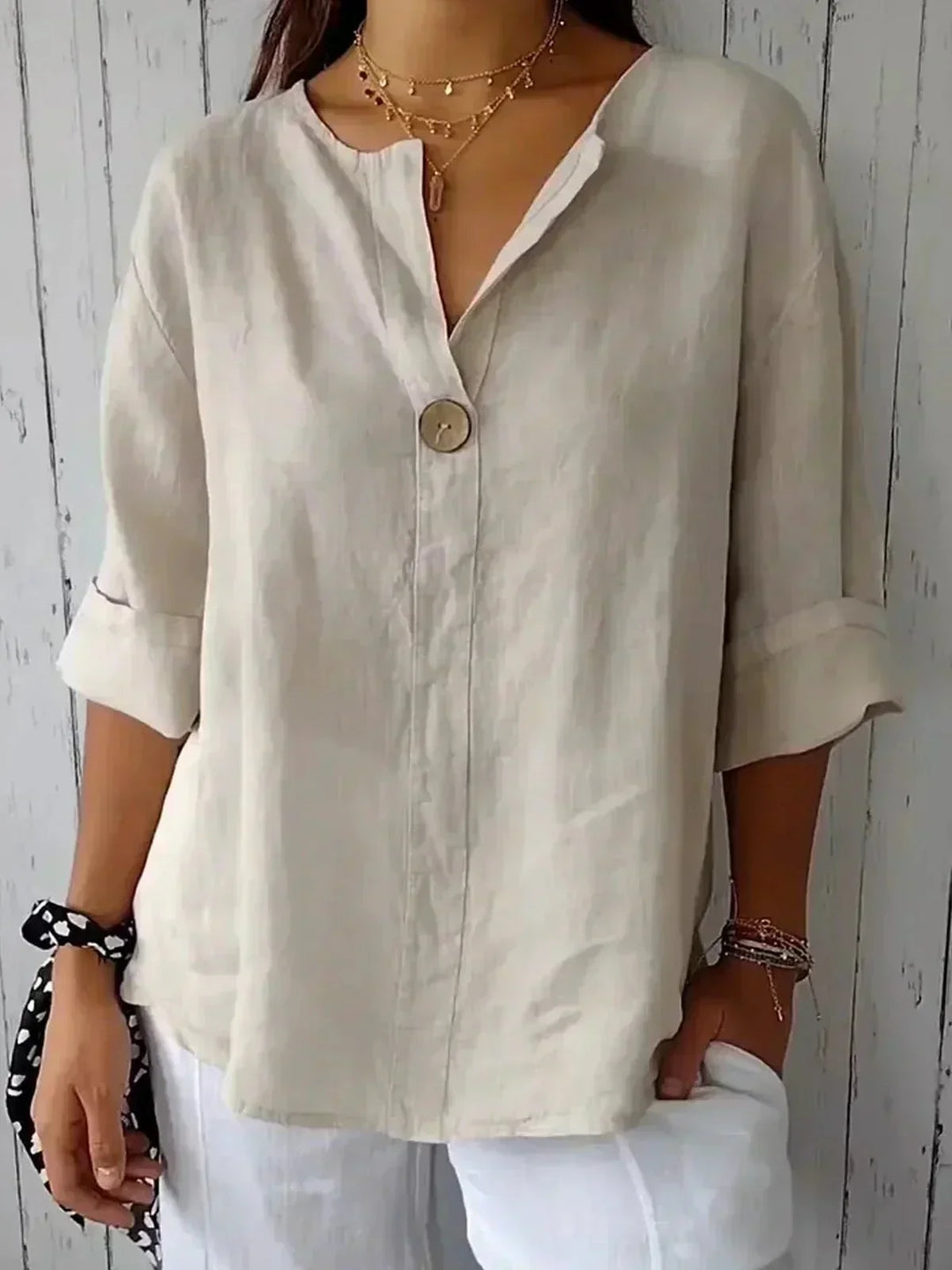 Vivienne | 100% Linen Relaxed V-Neck Top