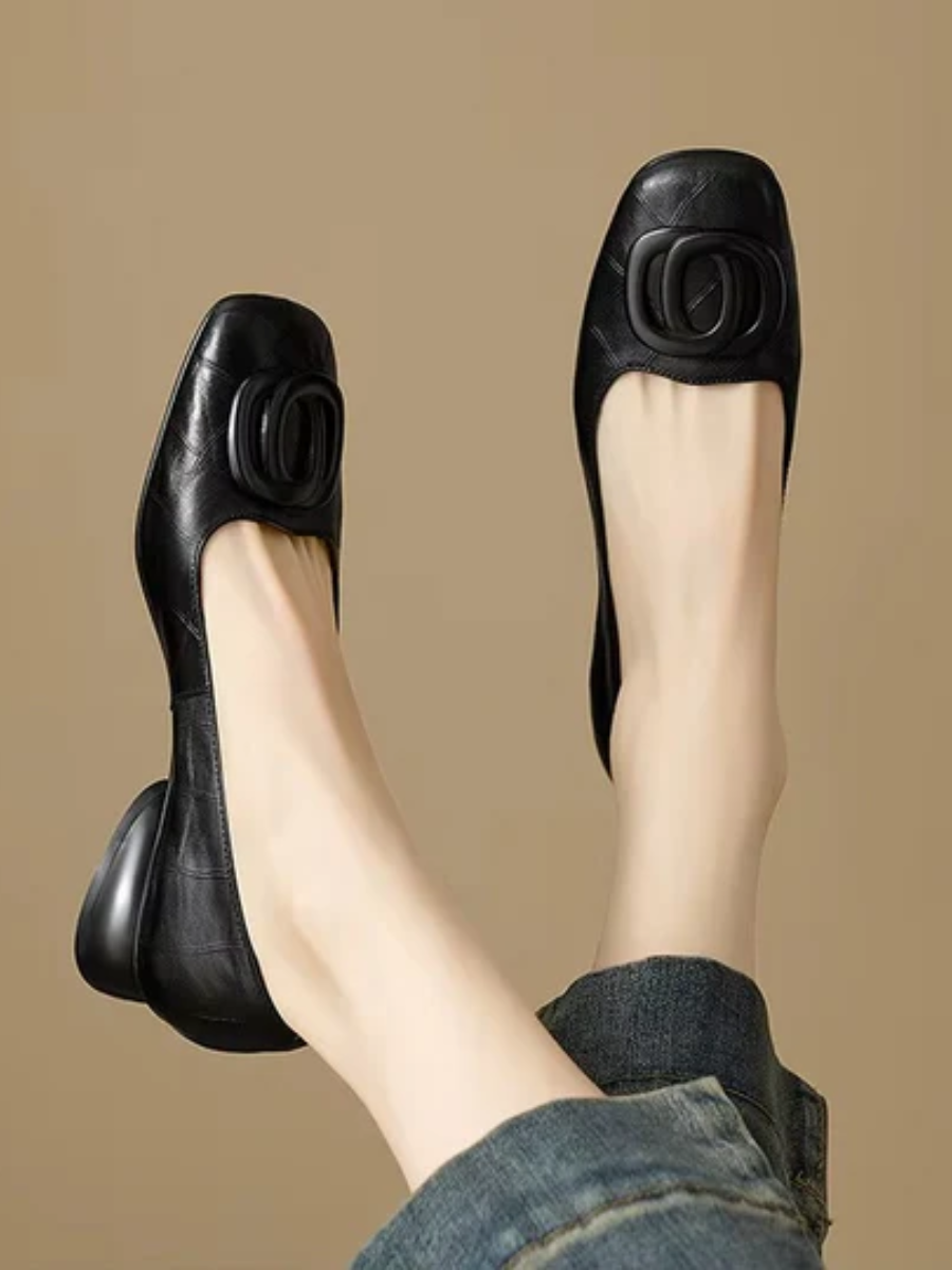 Audrey | Genuine Leather Square-Toe Flats