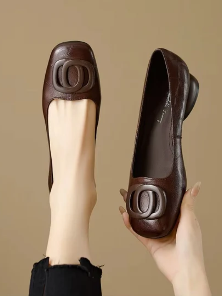 Audrey | Genuine Leather Square-Toe Flats