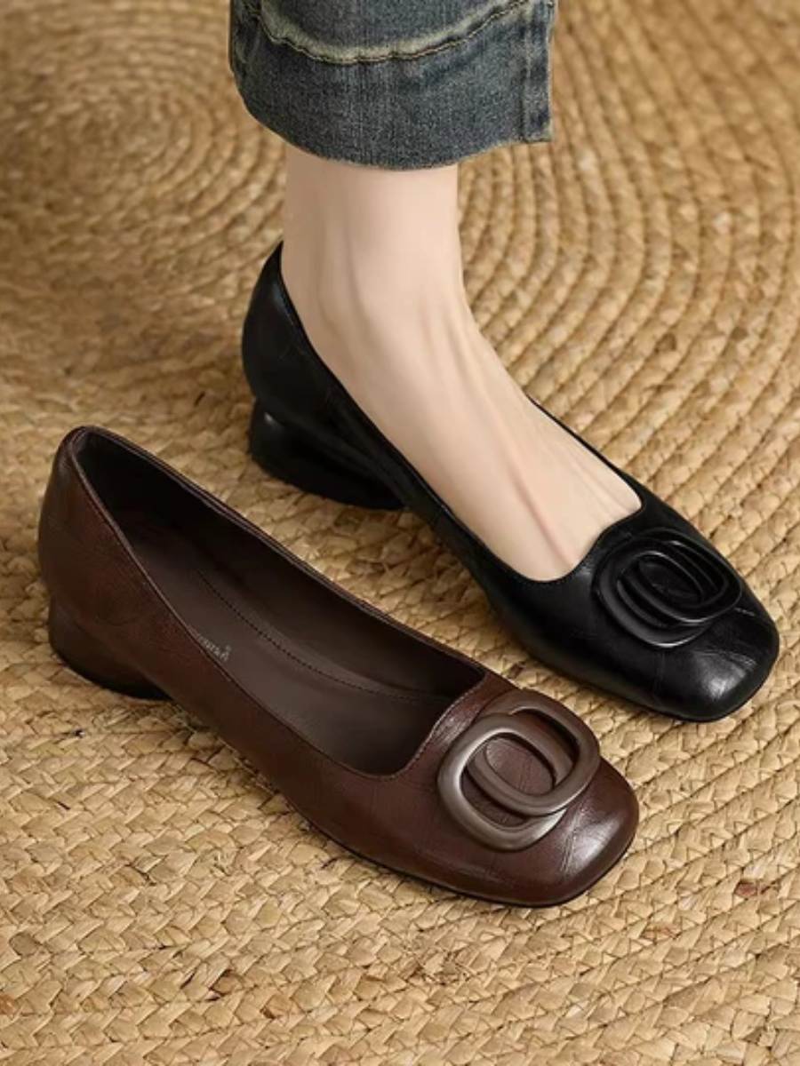 Audrey | Genuine Leather Square-Toe Flats