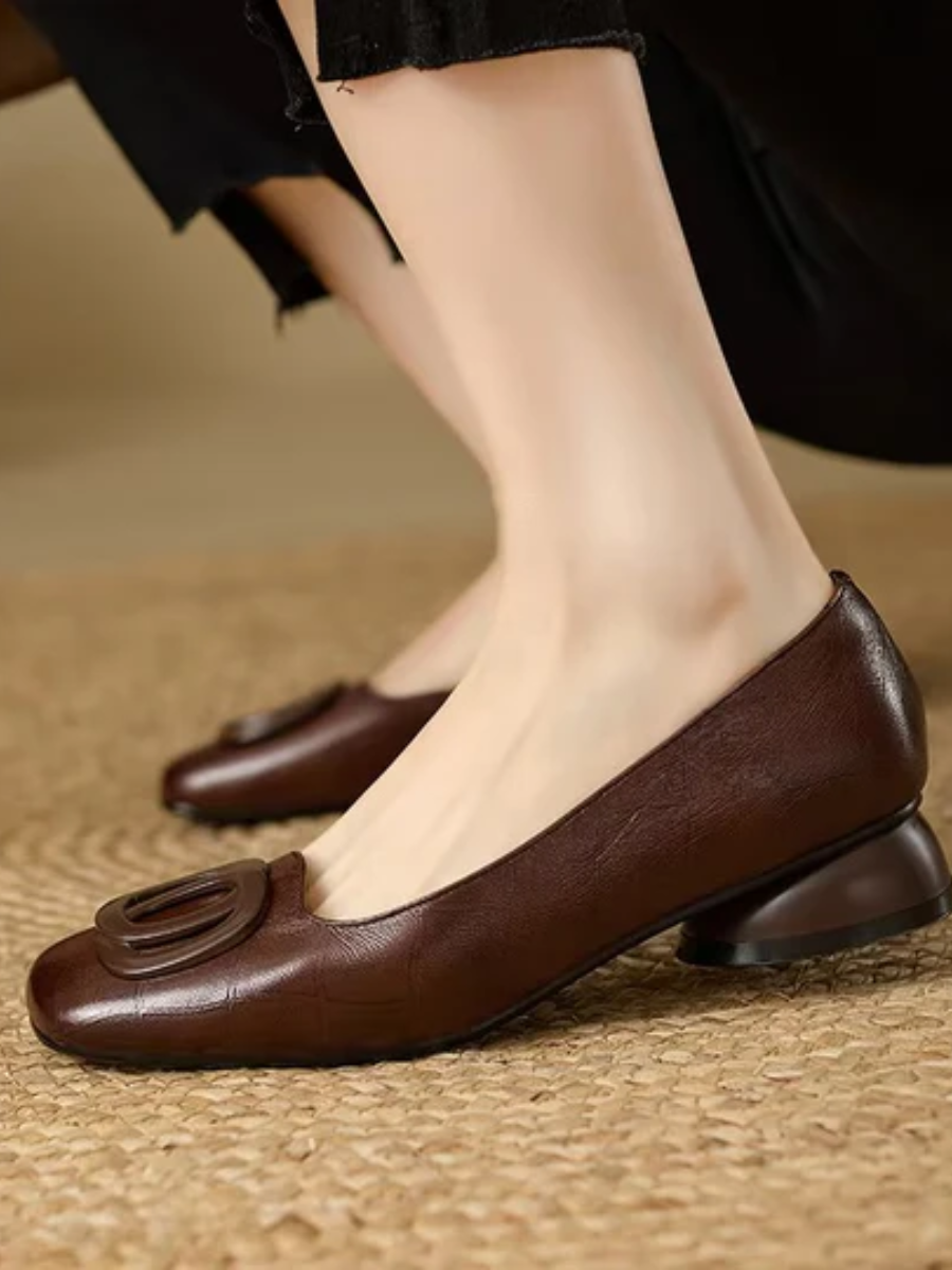 Audrey | Genuine Leather Square-Toe Flats