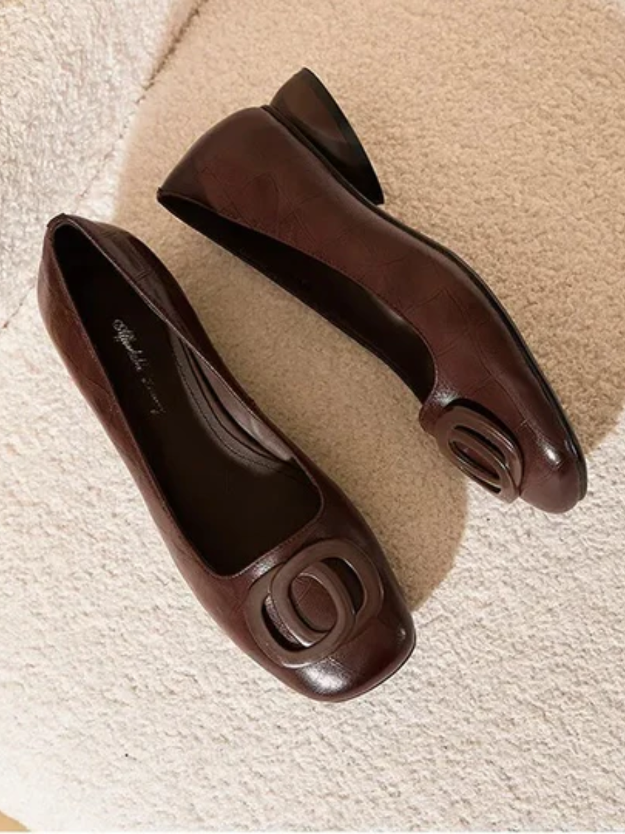 Audrey | Genuine Leather Square-Toe Flats