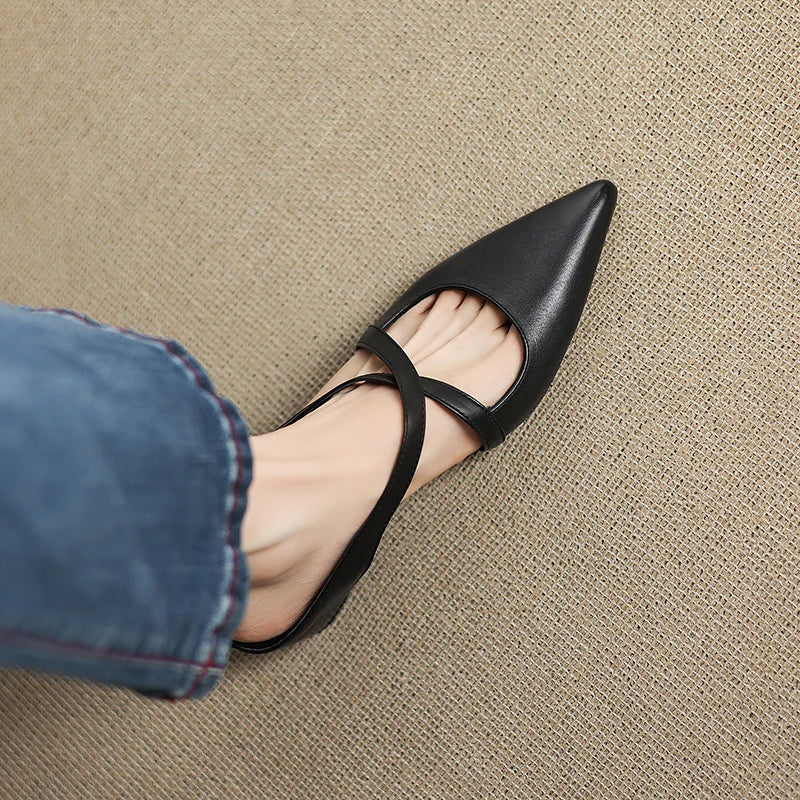 Aluna | Genuine Leather Cross-Strap Pointed Mules