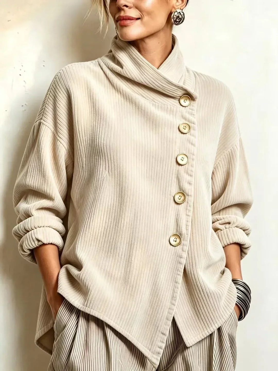 Olivia corduroy button-up top in Cream