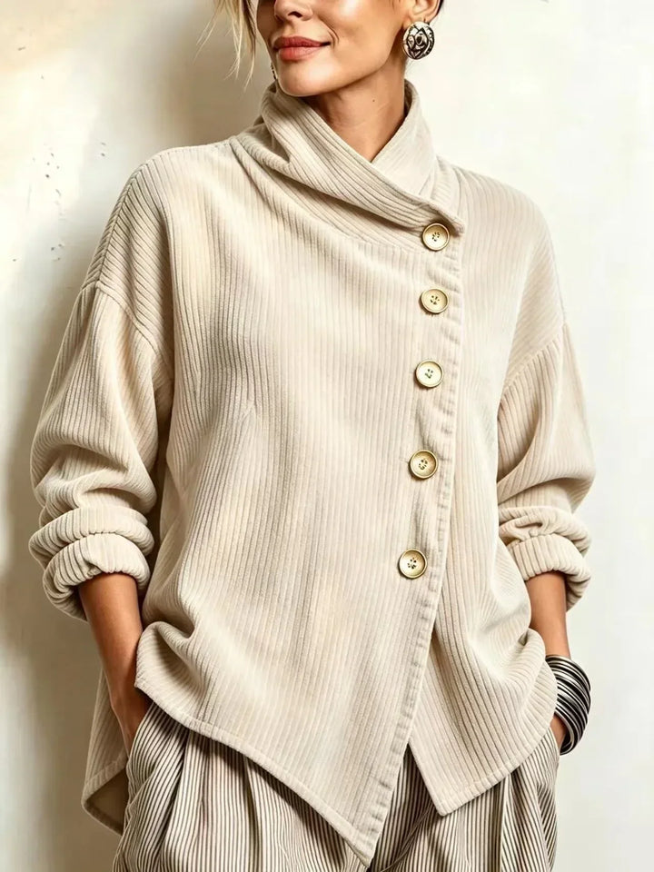Olivia corduroy button-up top in Cream