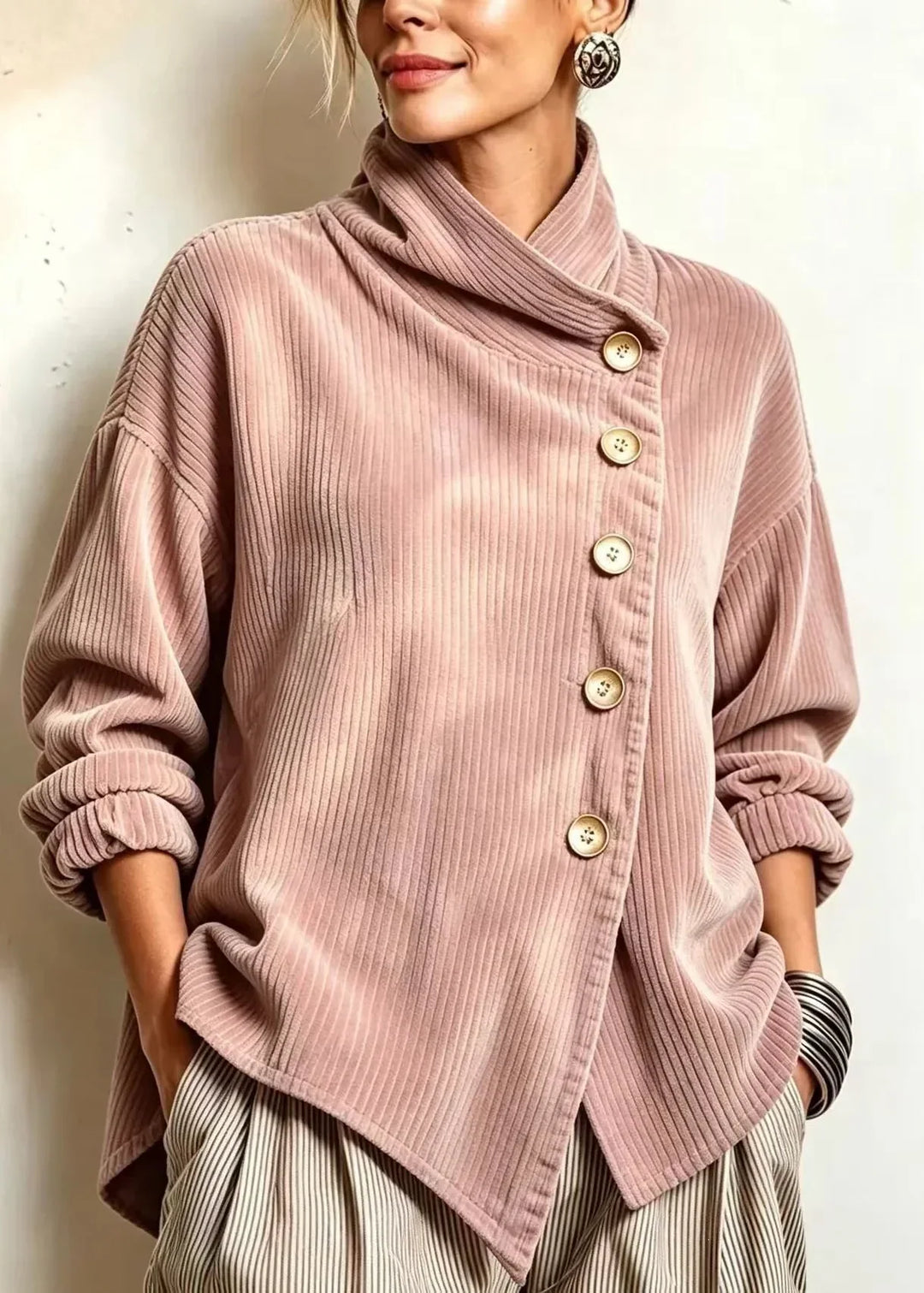Olivia corduroy button-up top in Dusty Rose