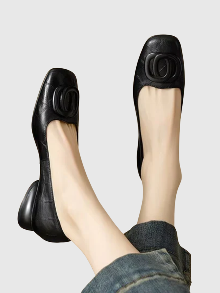 Audrey | Genuine Leather Square-Toe Flats
