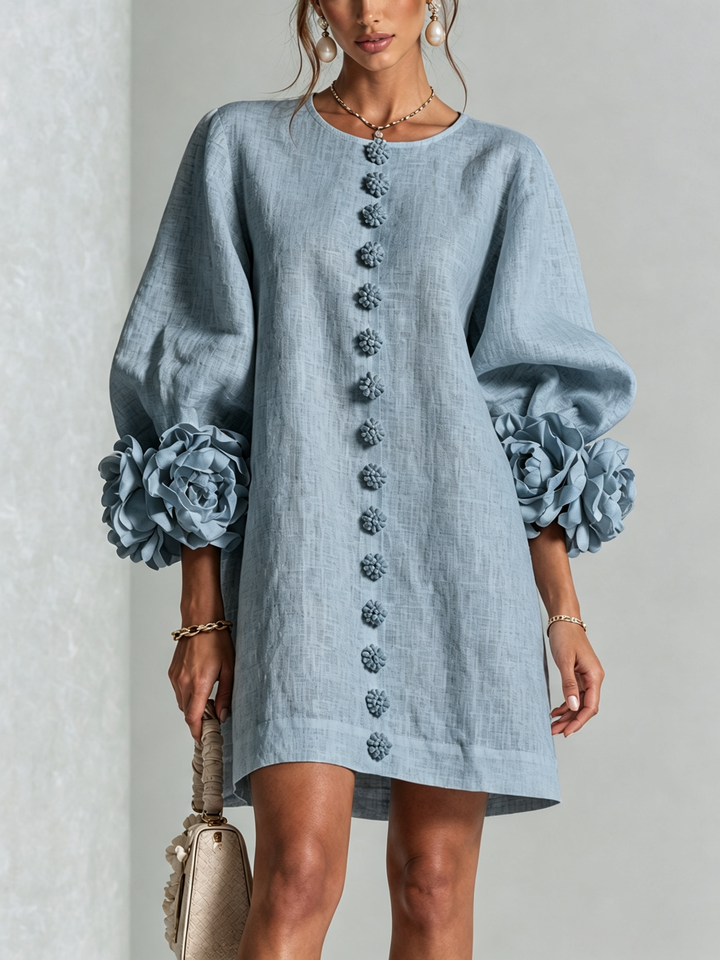Marguerite | Flower Button Mini Dress
