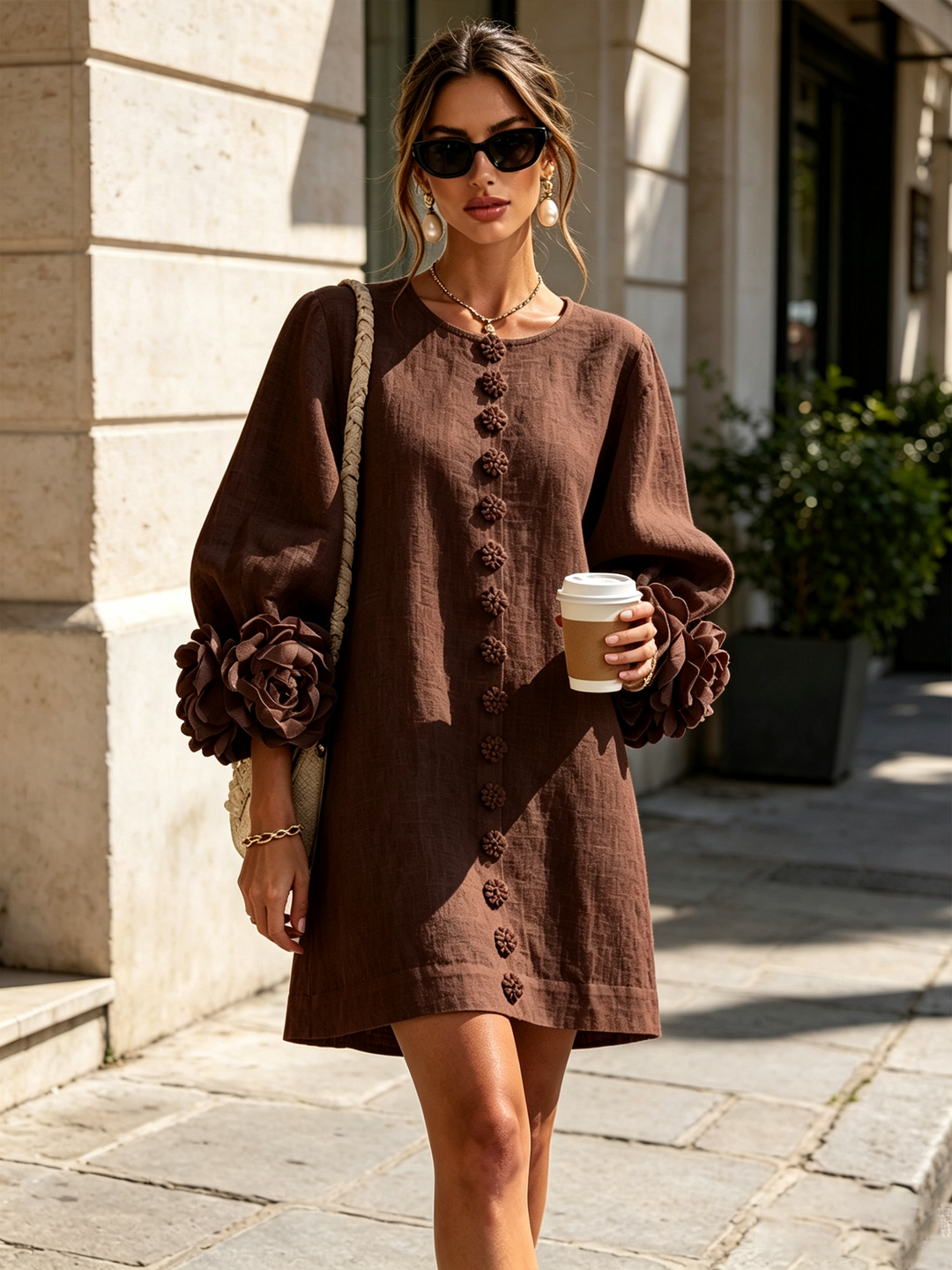 Juliette | Flower Button Mini Dress