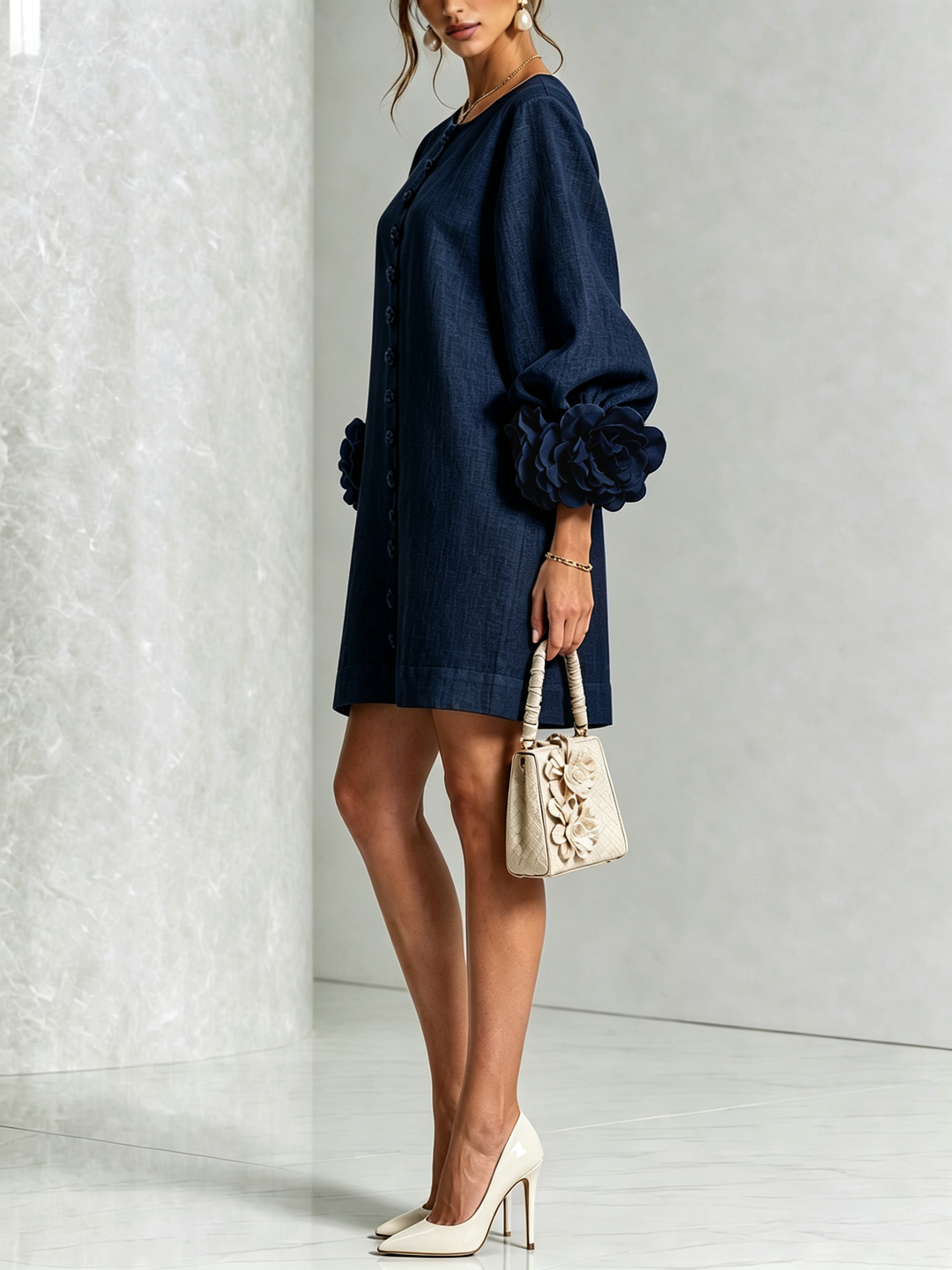 Rosalind | Flower Button Mini Dress