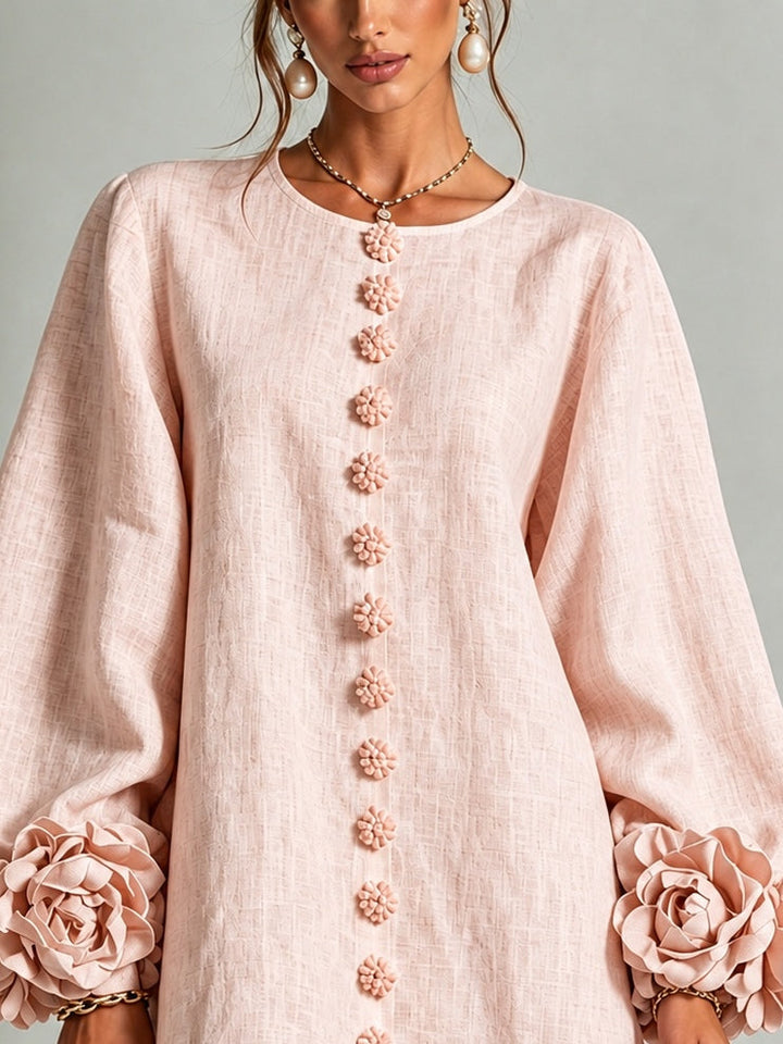 Josephine | Flower Button Long-Sleeve Dress