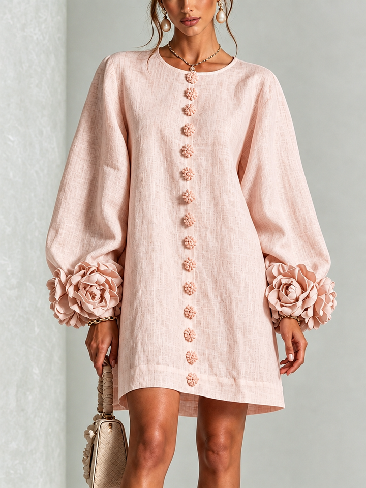 Josephine | Flower Button Long-Sleeve Dress