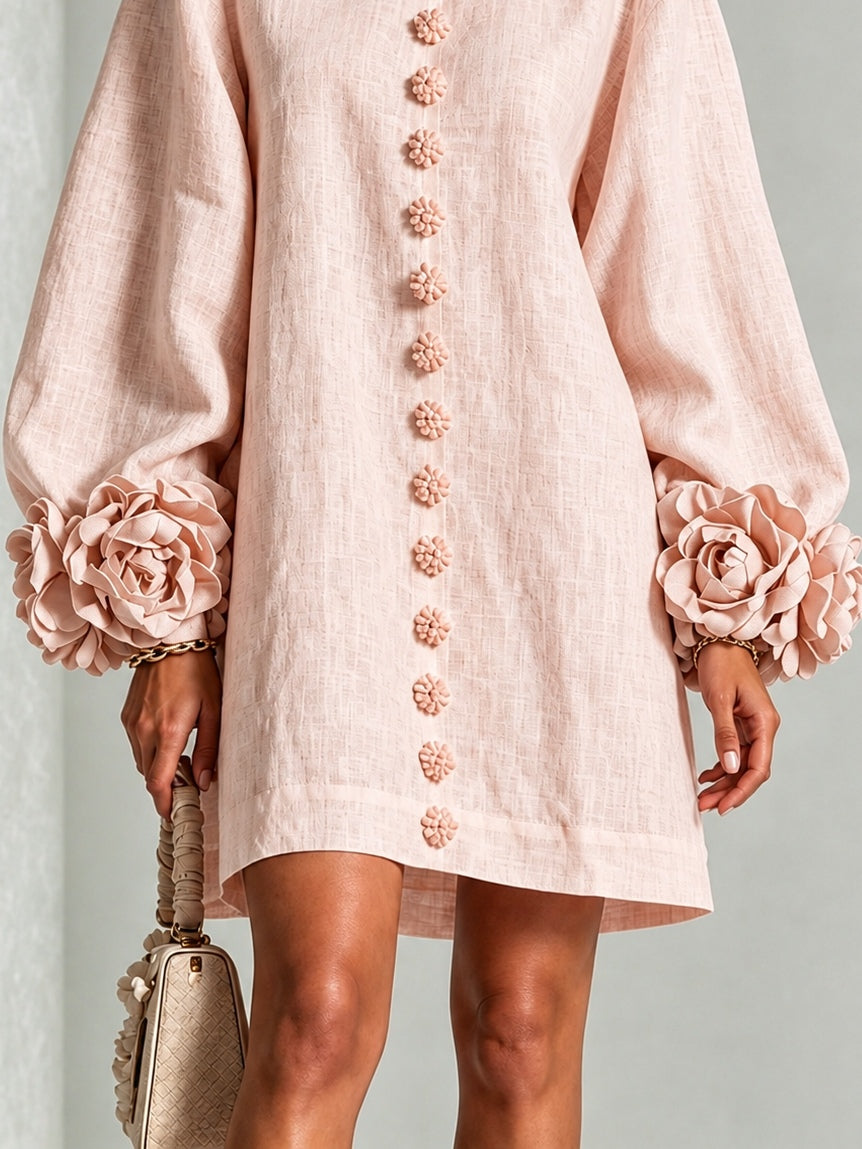 Josephine | Flower Button Long-Sleeve Dress