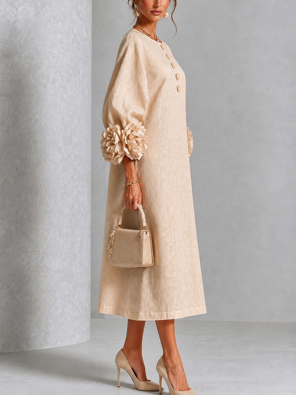 Juliette | Flower Button Midi Dress