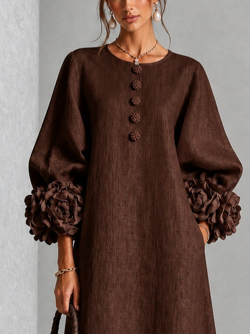 Helena | Flower Button Midi Dress