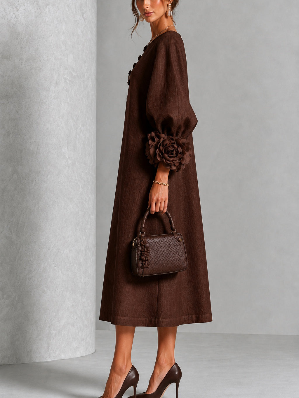 Helena | Flower Button Midi Dress