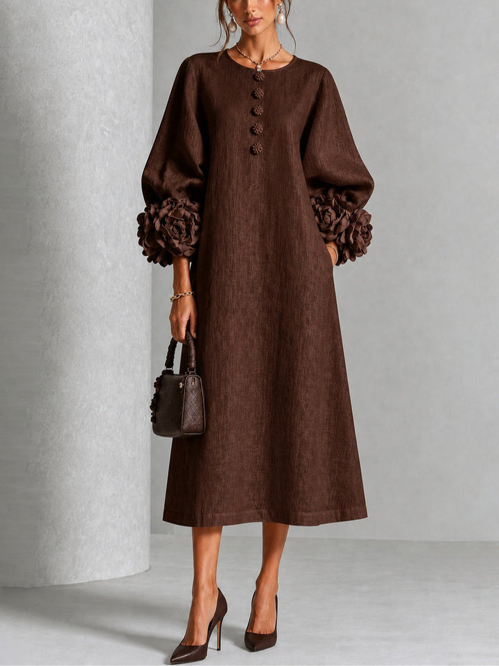 Helena | Flower Button Midi Dress