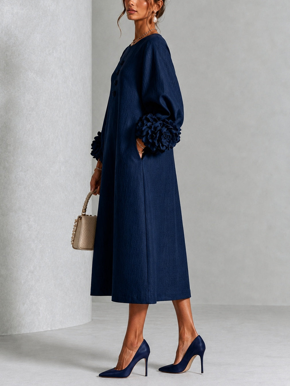 Rosalind | Flower Button Midi Dress
