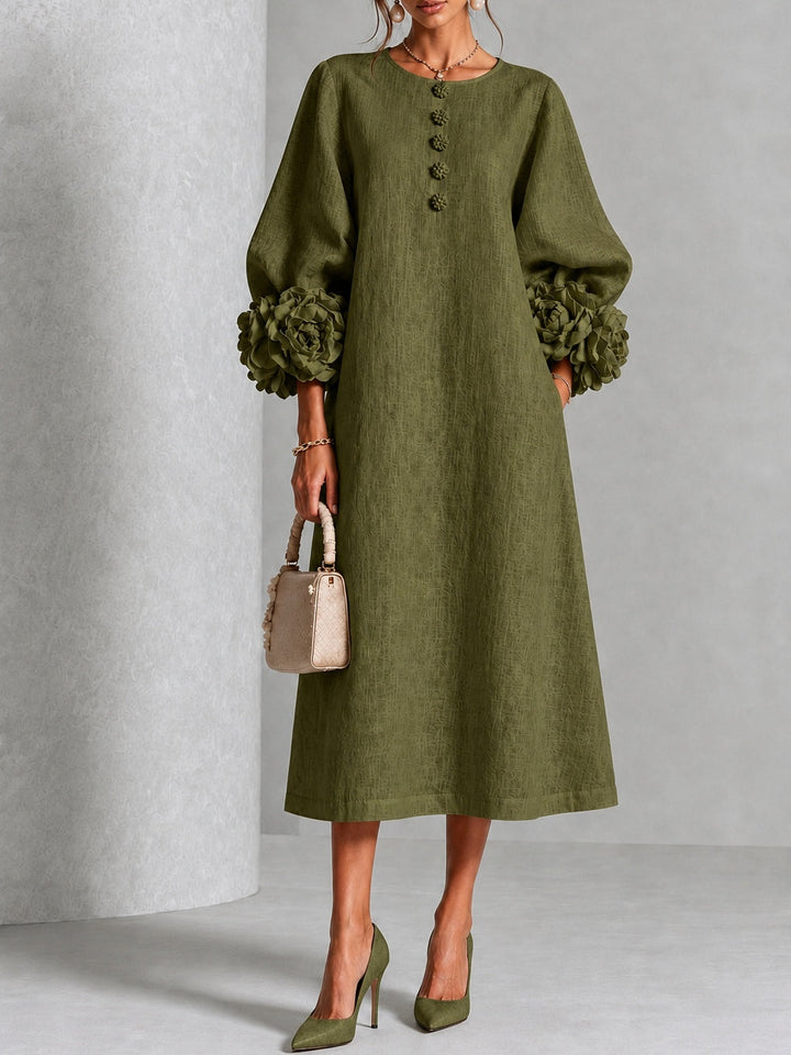 Audrey | Flower Button Midi Dress