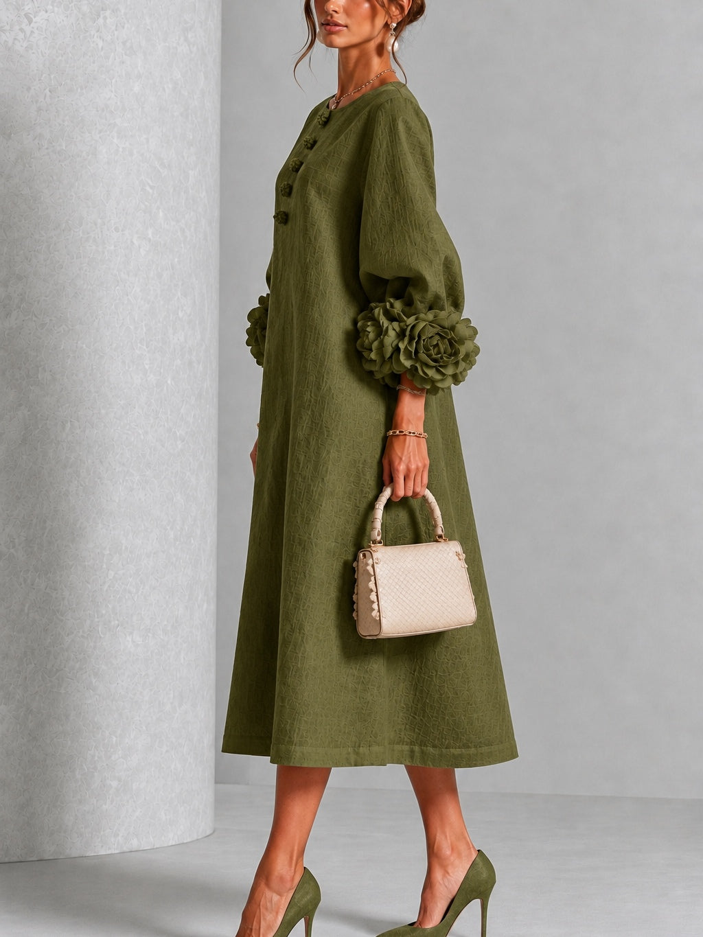 Audrey | Flower Button Midi Dress