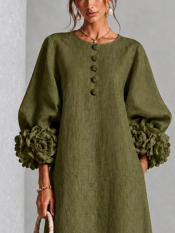 Audrey | Flower Button Midi Dress