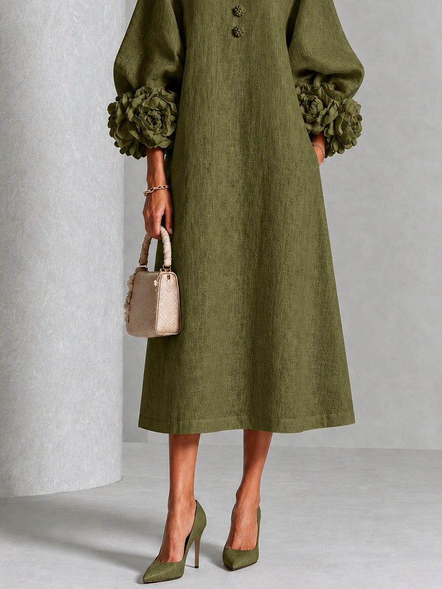 Audrey | Flower Button Midi Dress