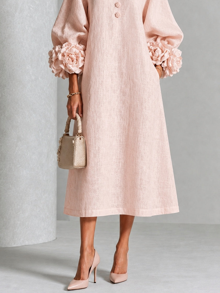 Noelle | Flower Button Midi Dress