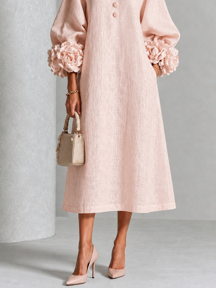 Noelle | Flower Button Midi Dress