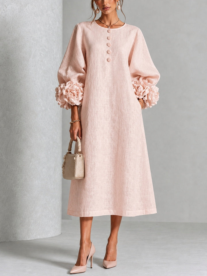 Noelle | Flower Button Midi Dress