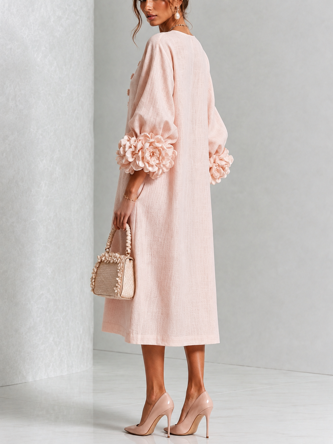 Noelle | Flower Button Midi Dress
