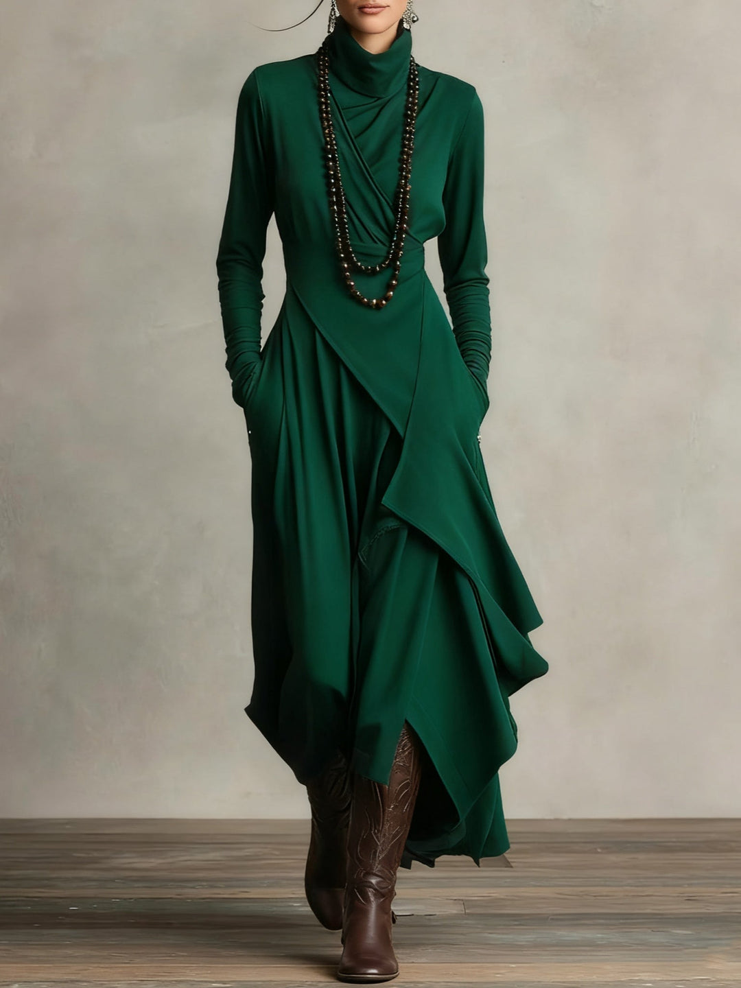 Arielle | Asymmetric Drape Turtleneck Dress