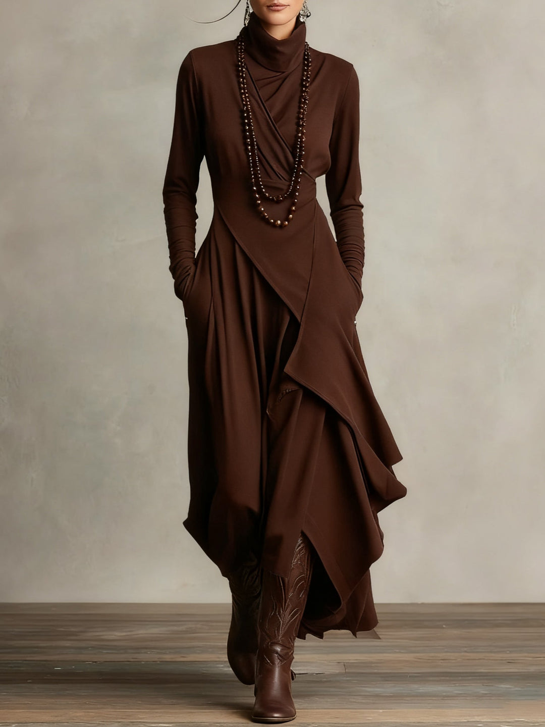 Arielle | Asymmetric Drape Turtleneck Dress