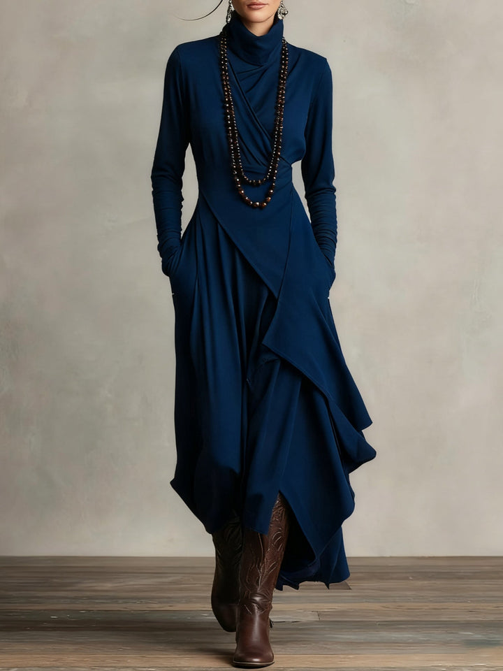 Arielle | Asymmetric Drape Turtleneck Dress
