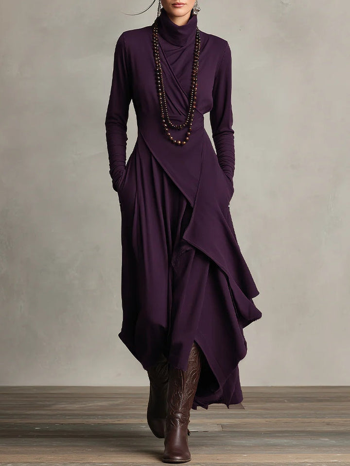 Arielle | Asymmetric Drape Turtleneck Dress