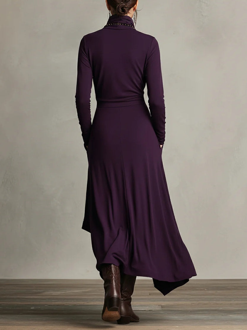 Arielle | Asymmetric Drape Turtleneck Dress