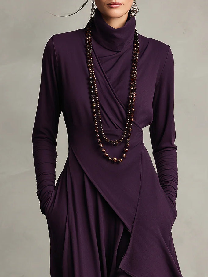 Arielle | Asymmetric Drape Turtleneck Dress