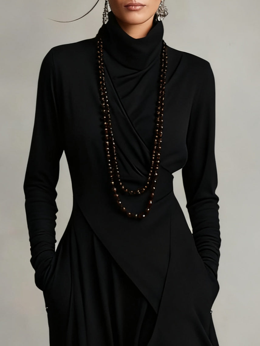 Arielle | Asymmetric Drape Turtleneck Dress