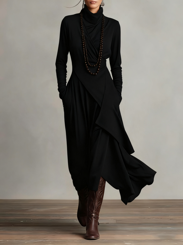 Arielle | Asymmetric Drape Turtleneck Dress