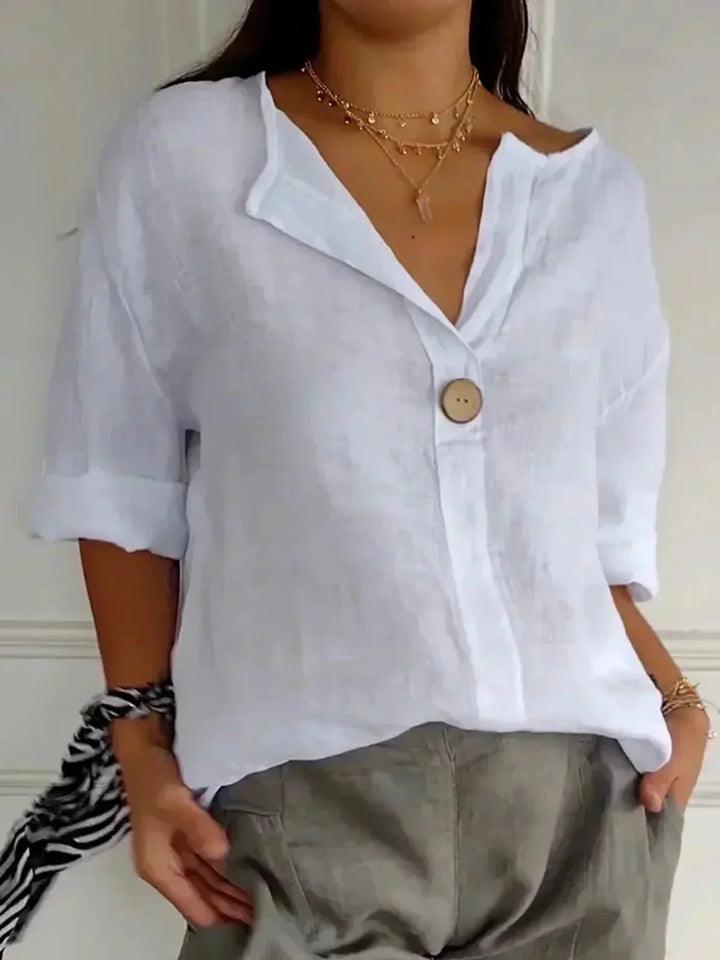 Vivienne | 100% Linen Relaxed V-Neck Top
