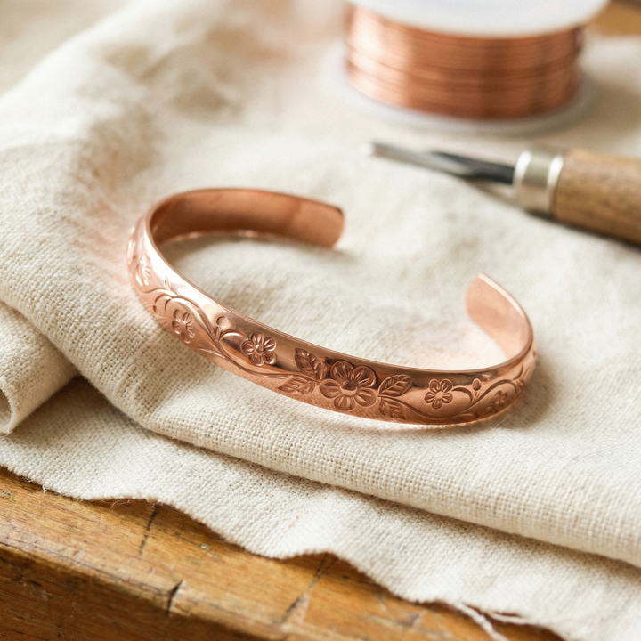 Bloom | Floral Engraved Copper Bangle