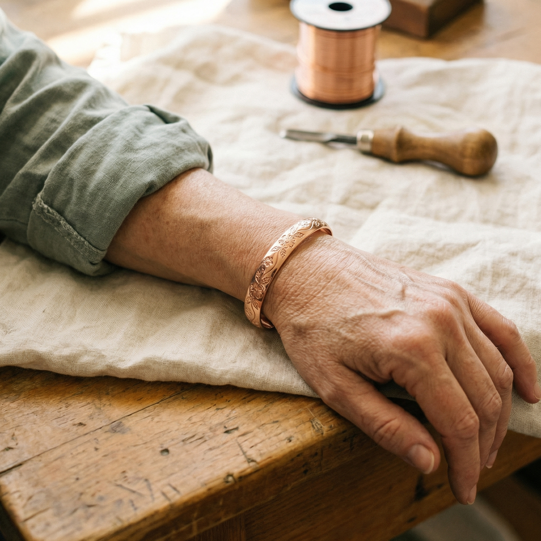 Bloom | Floral Engraved Copper Bangle
