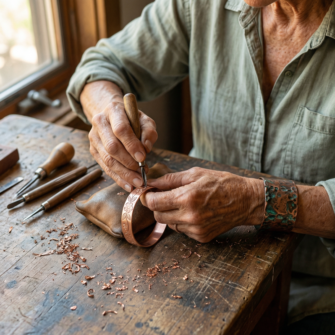 Bloom | Floral Engraved Copper Bangle