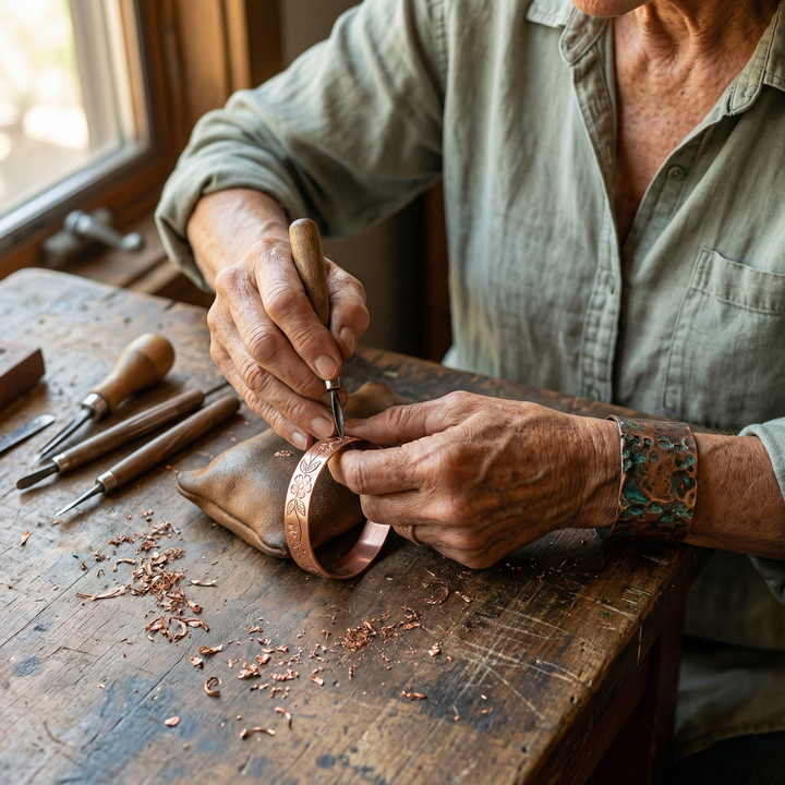 Bloom | Floral Engraved Copper Bangle