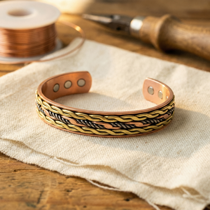 Weave | Three-Tone Twisted Copper Bangle