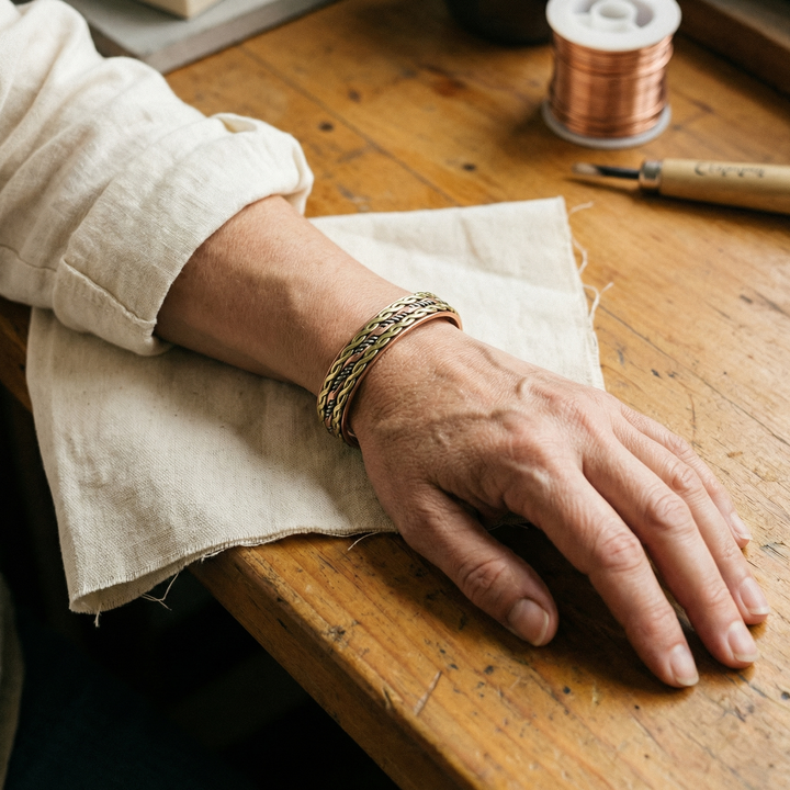 Weave | Three-Tone Twisted Copper Bangle