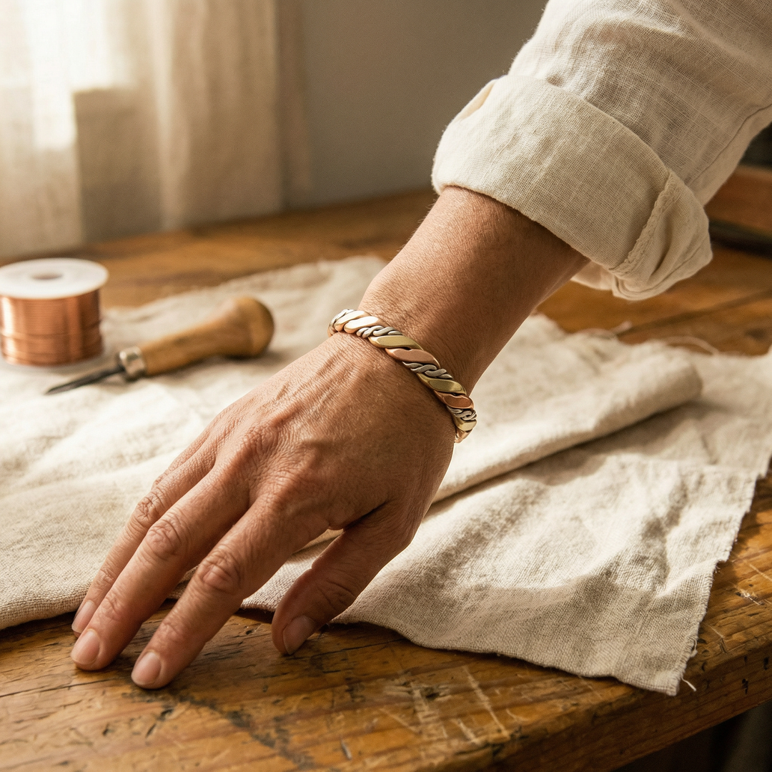 Stone | Three-Tone Braided Copper Bracelet
