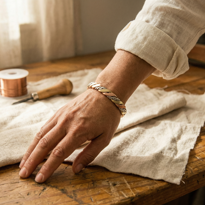 Stone | Three-Tone Braided Copper Bracelet