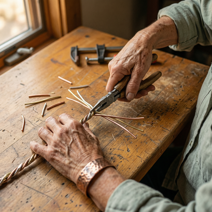 Stone | Three-Tone Braided Copper Bracelet