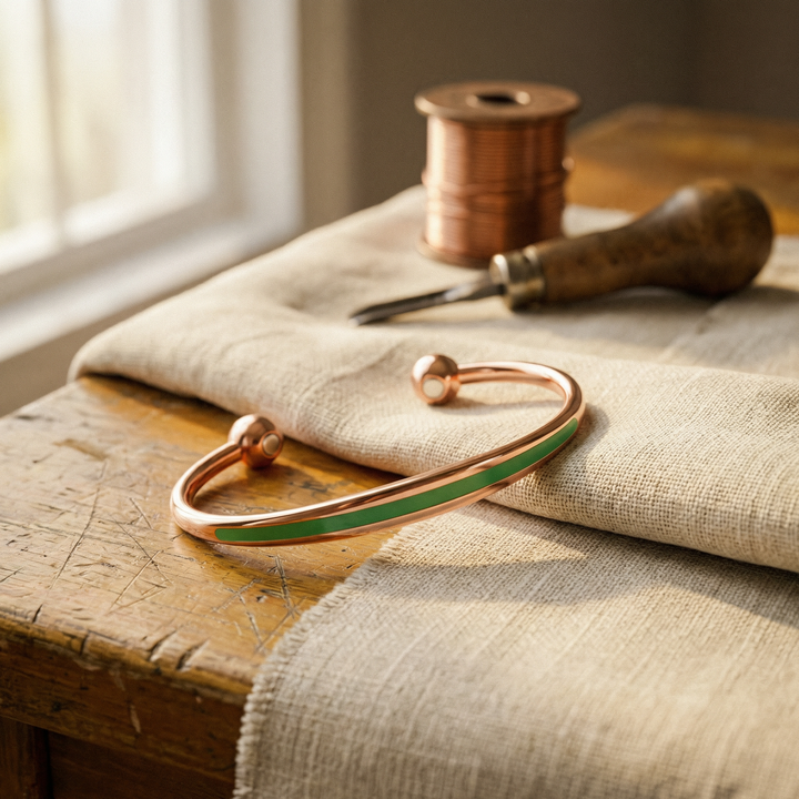 Jade | Jade-Inlaid Copper Bangle