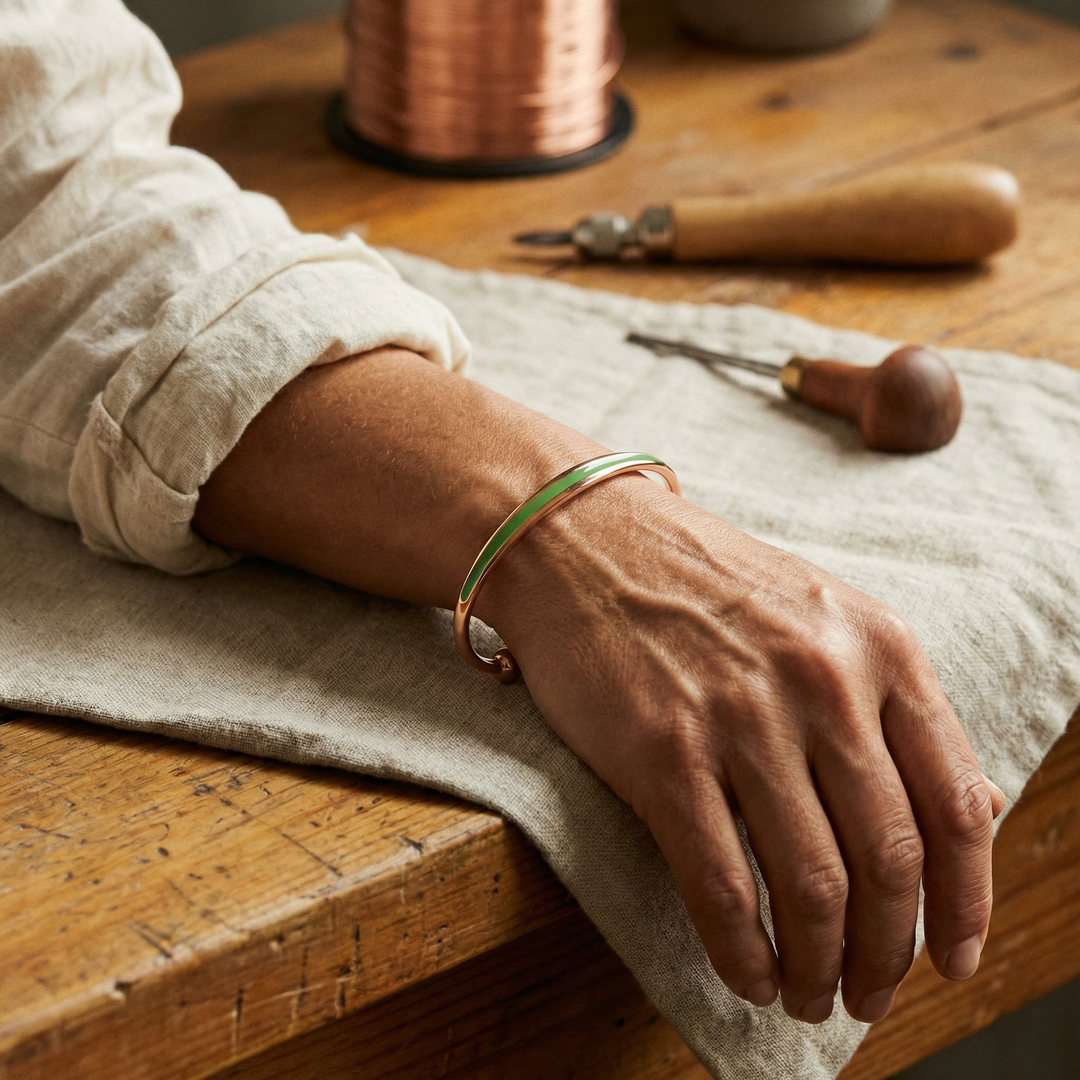 Jade | Jade-Inlaid Copper Bangle